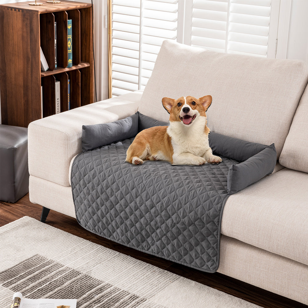 Plaid Water-resistant Sofa Cover for Pet Couch Cover Dogs Bed Cushion Gray