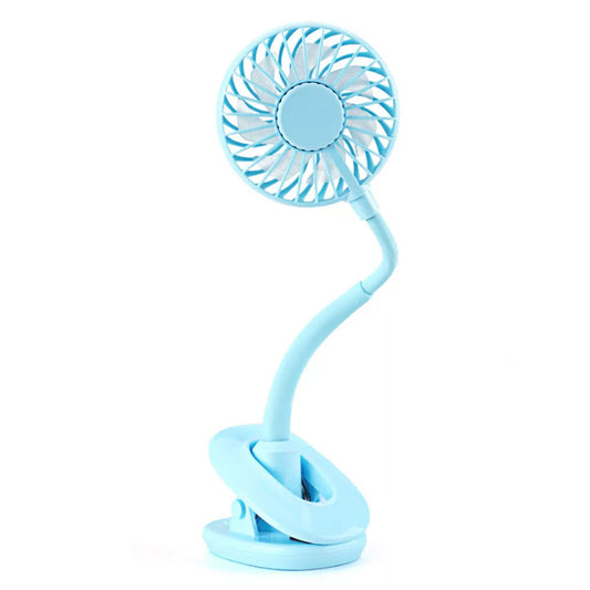 Portable Clip On Lighting Fan Travel USB Rechargeable Desk Pram Car Cooling Fan Blue