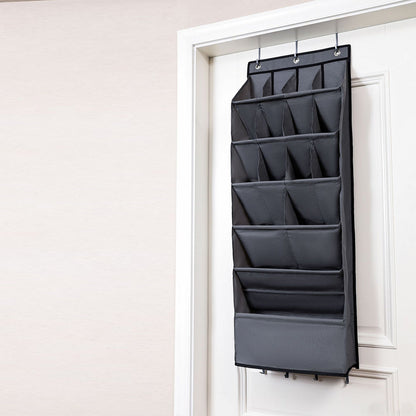 16-Grid Hanging Shoe Rack Over The Door Shoe Organizer Gray