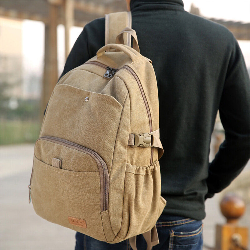 Large Capacity Canvas Backpack Laptop Bag Notebook School Travel Bag for Men Women Khaki