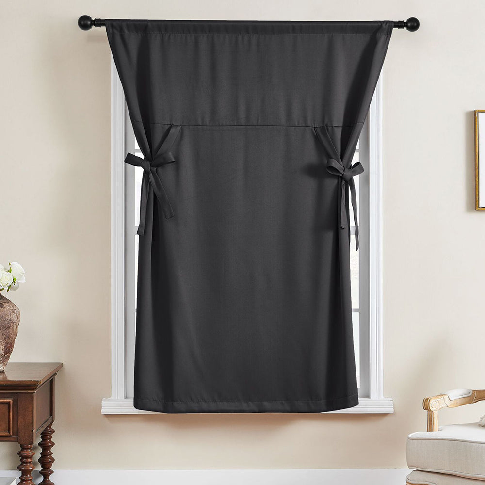 Thermal Insulated Tie Up Window Shade Light Blocking Curtain Black