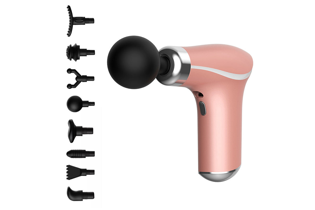 Mini Massage Gun Portable Deep Tissue Percussion Muscle Massager with 3 Levels 8 Massage Heads-Pink