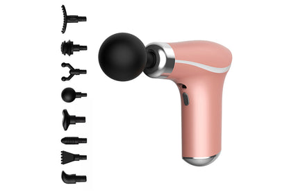 Mini Massage Gun Portable Deep Tissue Percussion Muscle Massager with 3 Levels 8 Massage Heads-Pink