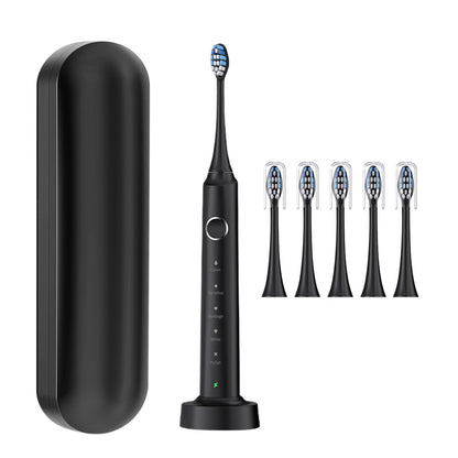 5-Mode Electric Toothbrush with Timer Travel Sonic Toothbrush with 6 Replacement Heads Black