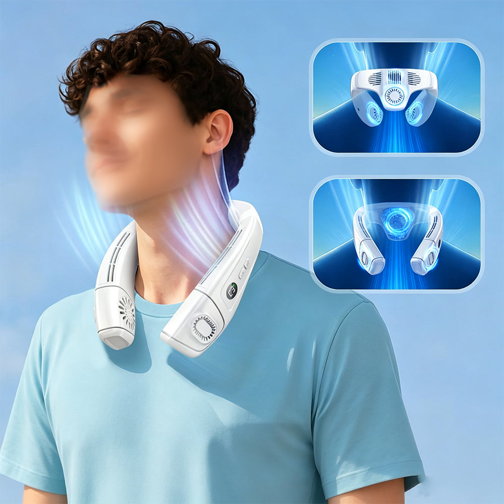 Wearable Neck Fan with Semiconductor Cooling - White