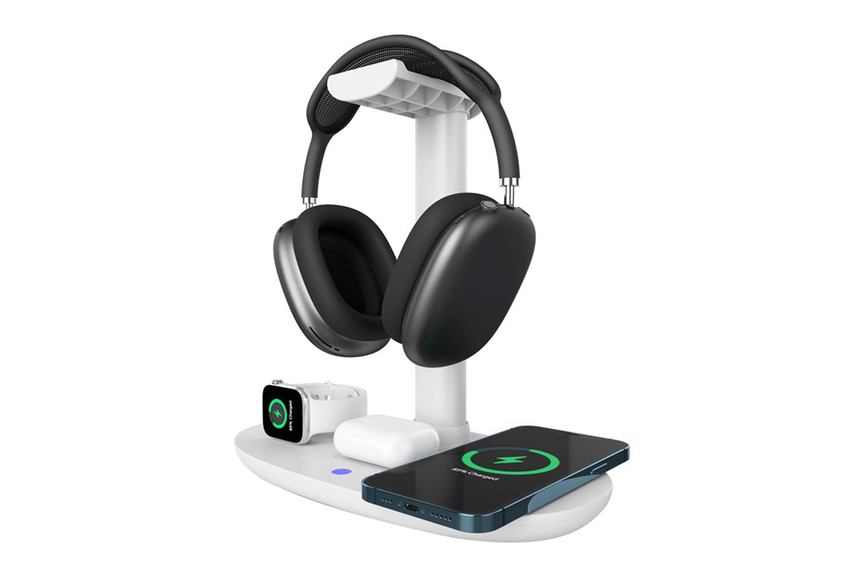 Wireless Charging Station 4-in-1 Qi Fast Charger Charging Dock Stand for iPhone Samsung Galaxy -White