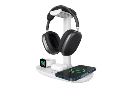 Wireless Charging Station 4-in-1 Qi Fast Charger Charging Dock Stand for iPhone Samsung Galaxy -White