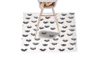 Washable Portable Baby Splat Mat For Under High Chair Arts Anti-Slip Floor Protector-Black And White Rainbow