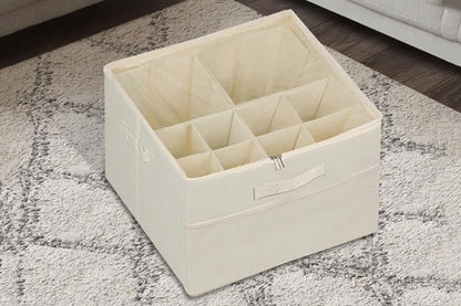 Shoe Organizer Foldable Shoe Storage Containers with Dividers and Lid -Beige