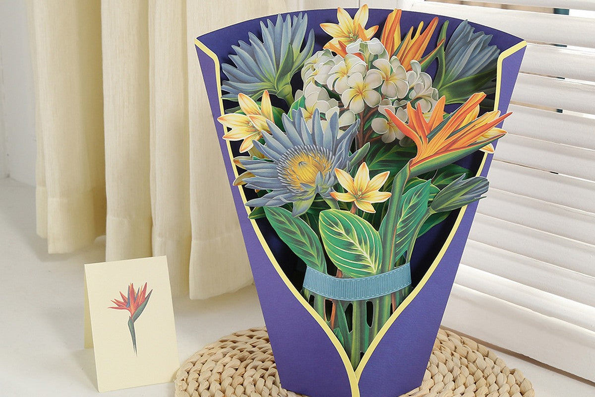 3D Paper Pop Up Flower Cards Mothers Day Gift For Mom All Occasion Cards With Note Card-Bird Of Paradise Bouquet