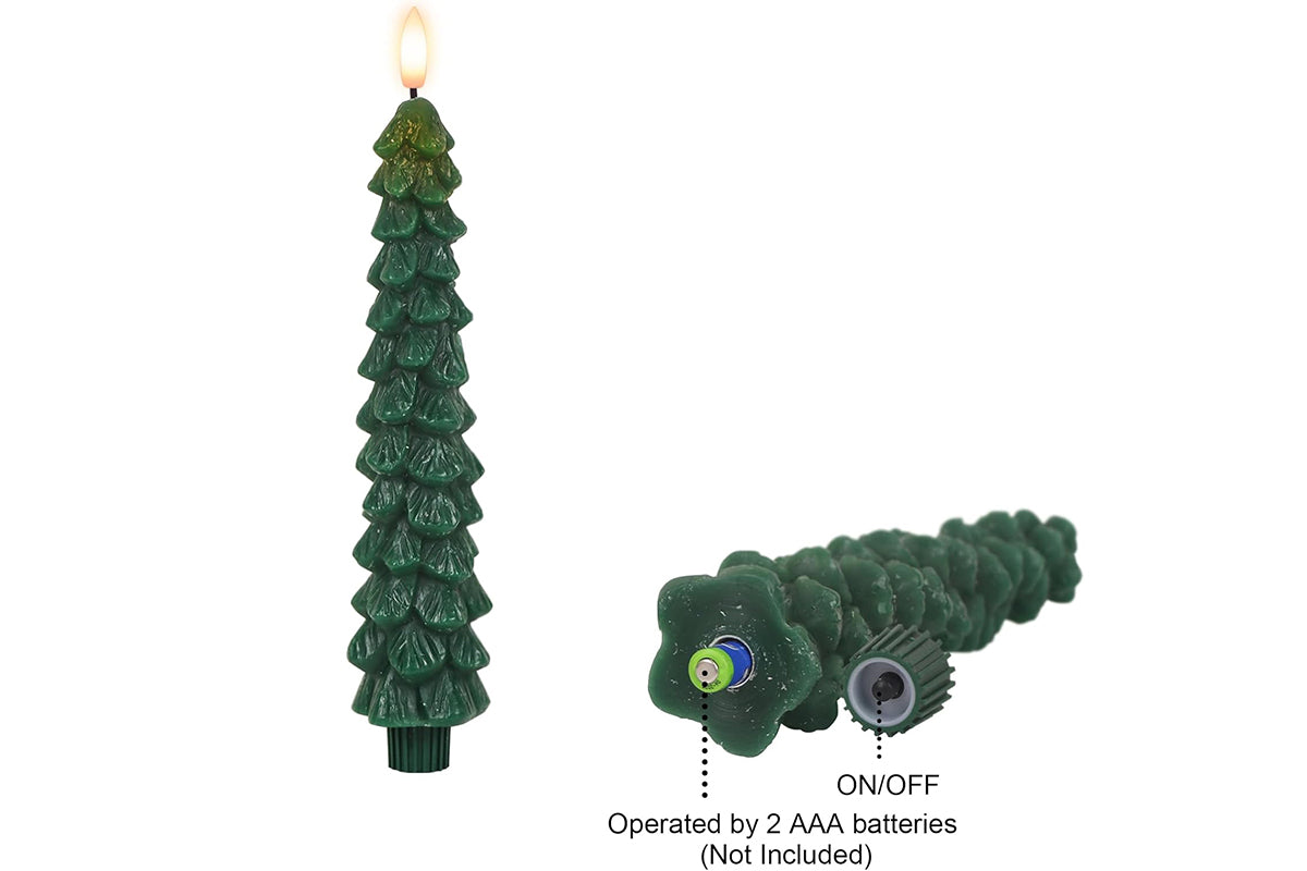 4Pcs Christmas Tree Candles LED Flameless Taper Candles 3D Wick Lifelike Leaves Dinner Xmas Holiday Decoration