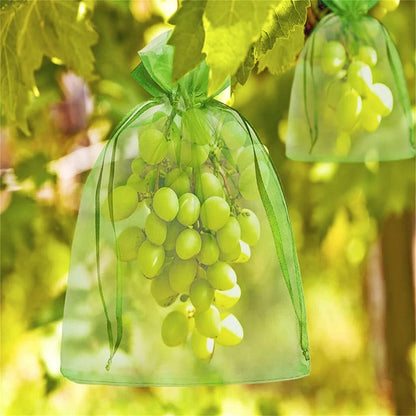50PCS Fruit Protection Bags Green Fruit Nets Drawstring Mesh Cover Bags For Vegetable Protection