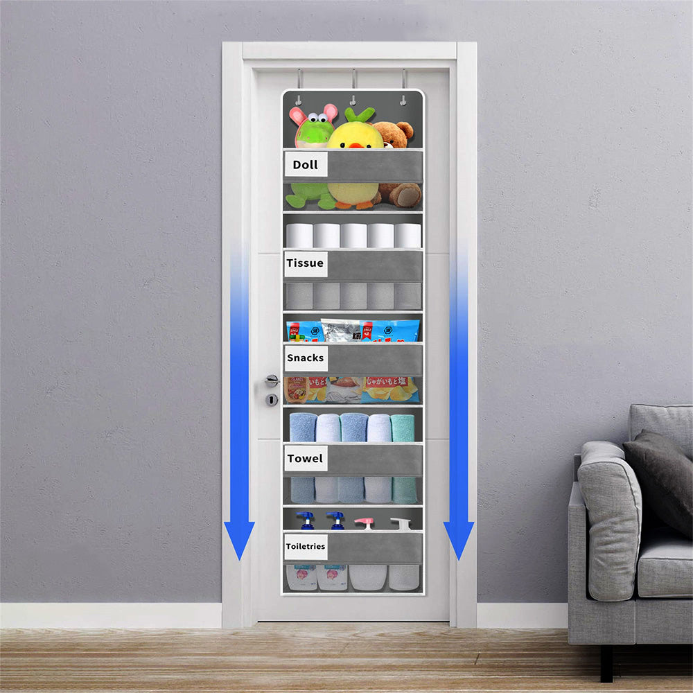 5-Tier Over the Door Storage Organizer with 10 Side Mesh Pockets Hanging Organizer with Clear Windows Grey