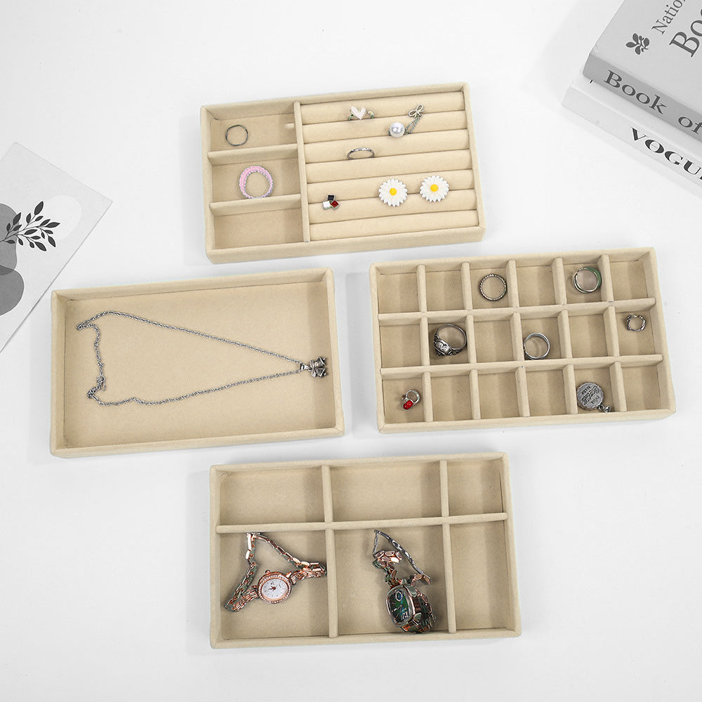 4pcs Stackable Jewelry Organizer Boxes Set for Earrings Rings Necklaces Bracelets-Beige