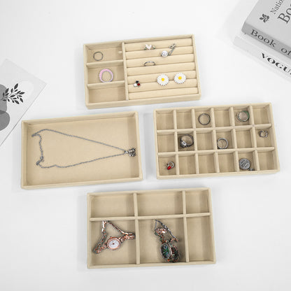 4pcs Stackable Jewelry Organizer Boxes Set for Earrings Rings Necklaces Bracelets-Beige