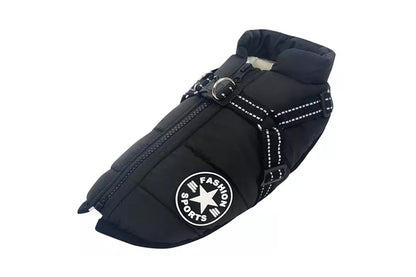 Dog Coat With Harness Winter Waterproof Reflective Warm Dog Coat-Black