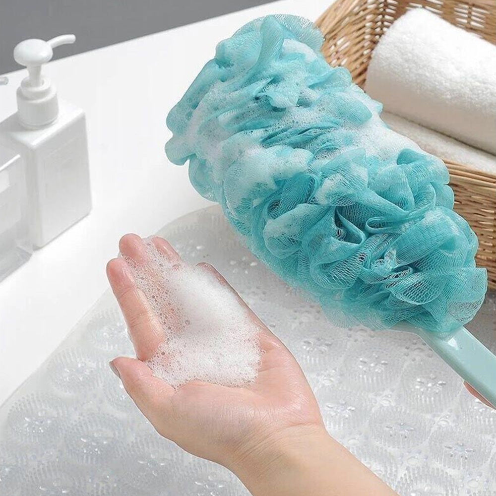 2Piece Long Handle Shower Bath Brush Set -Beige and Blue