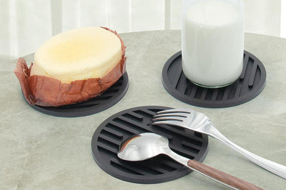 6Pcs For Home Decor Non-Slip And Non-Stick Round Silicone Absorbent Scald-Proof Drink Coasters-Black