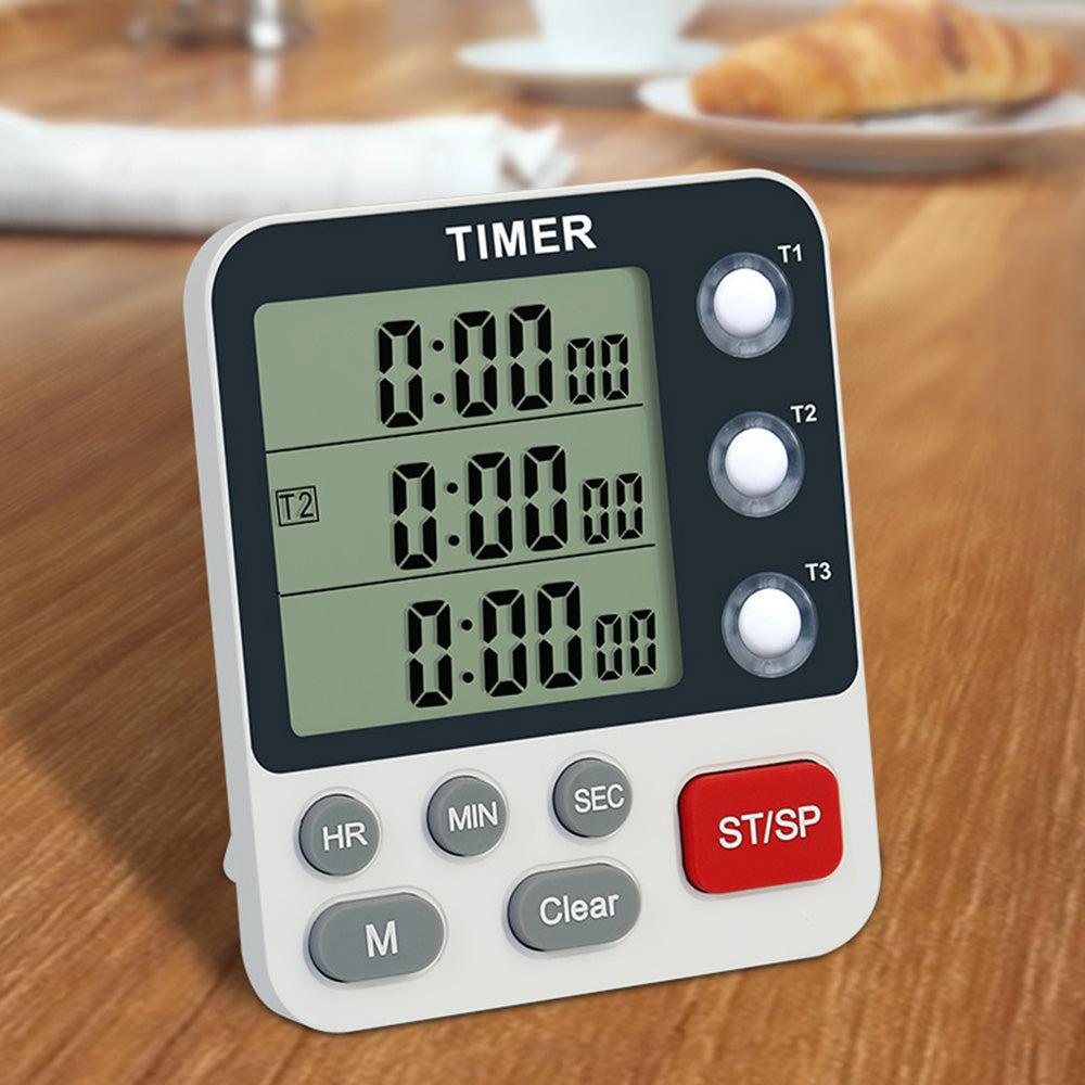 3-Channel Digital Kitchen Timer with Large Display & Loud Alarm