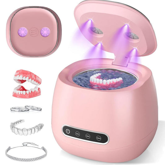 Ultrasonic Retainer Cleaner with UV Sterilizer 45kHz Denture Cleaner Machine-Pink