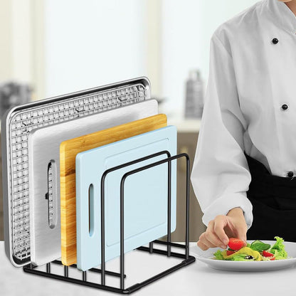 5-Slot Kitchen Organizer Rack Dish and Cutting Board Holder for Cabinet Countertop or Pantry