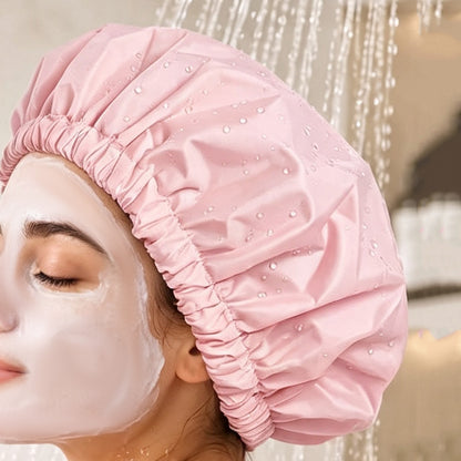 Water-Resistant Double-Layer Shower Cap - Pink