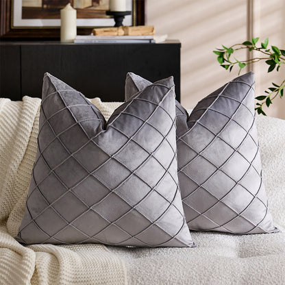 Velvet Rhombus Pleated Cushion Cover for Sofa Bedroom and Window Seat - Grey