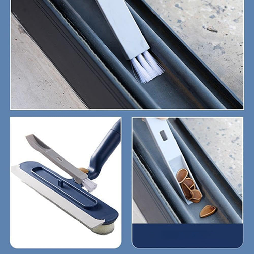 Telescopic Window Cleaner Tool with Squeegee and Scrubber-Blue