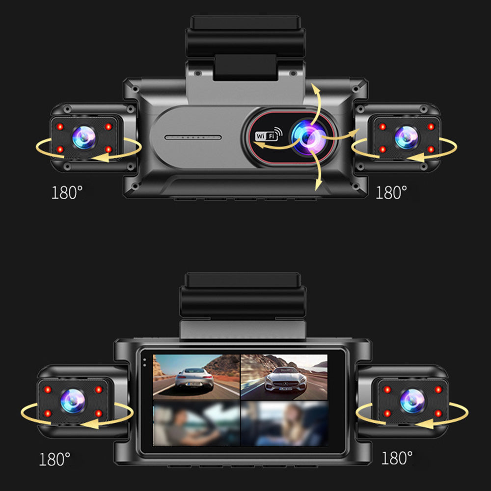 4 Channel Dash Cam with WiFi 360-Degree Panoramic Recording and 32GB Card Included
