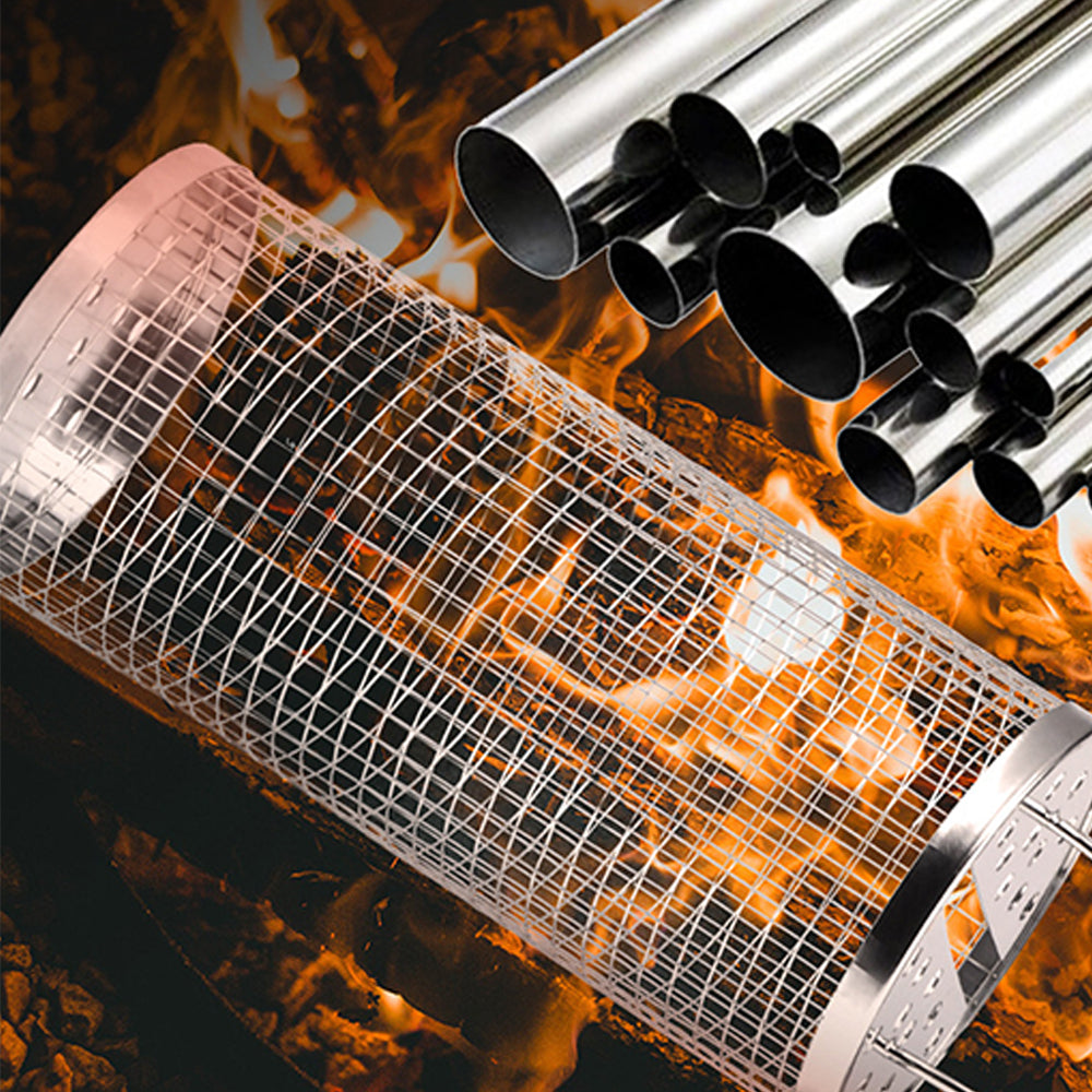 2 Pieces Rolling Grill Basket Locking Lid Stainless Steel BBQ Cage