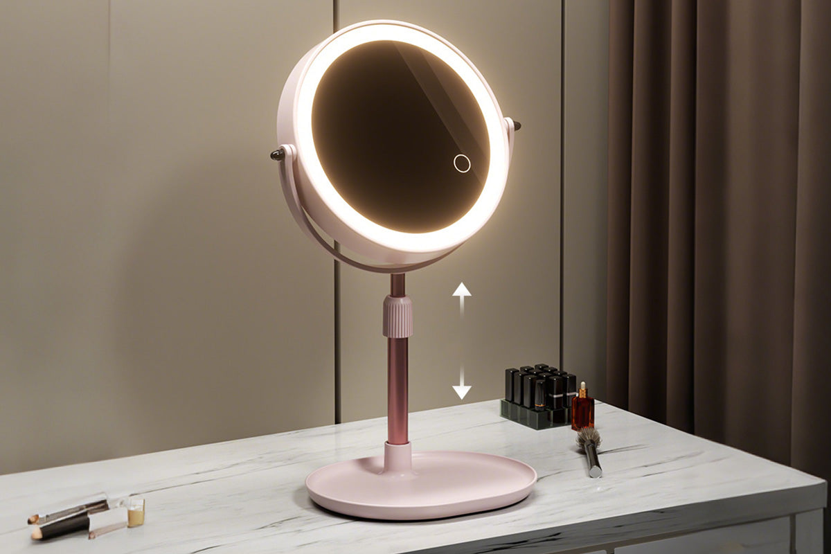 Adjustable Height Dual-Sided LED Makeup Mirror with 3 Color Lighting