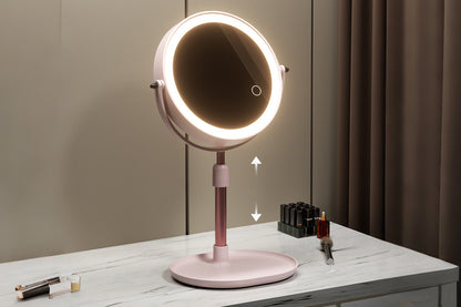 Adjustable Height Dual-Sided LED Makeup Mirror with 3 Color Lighting