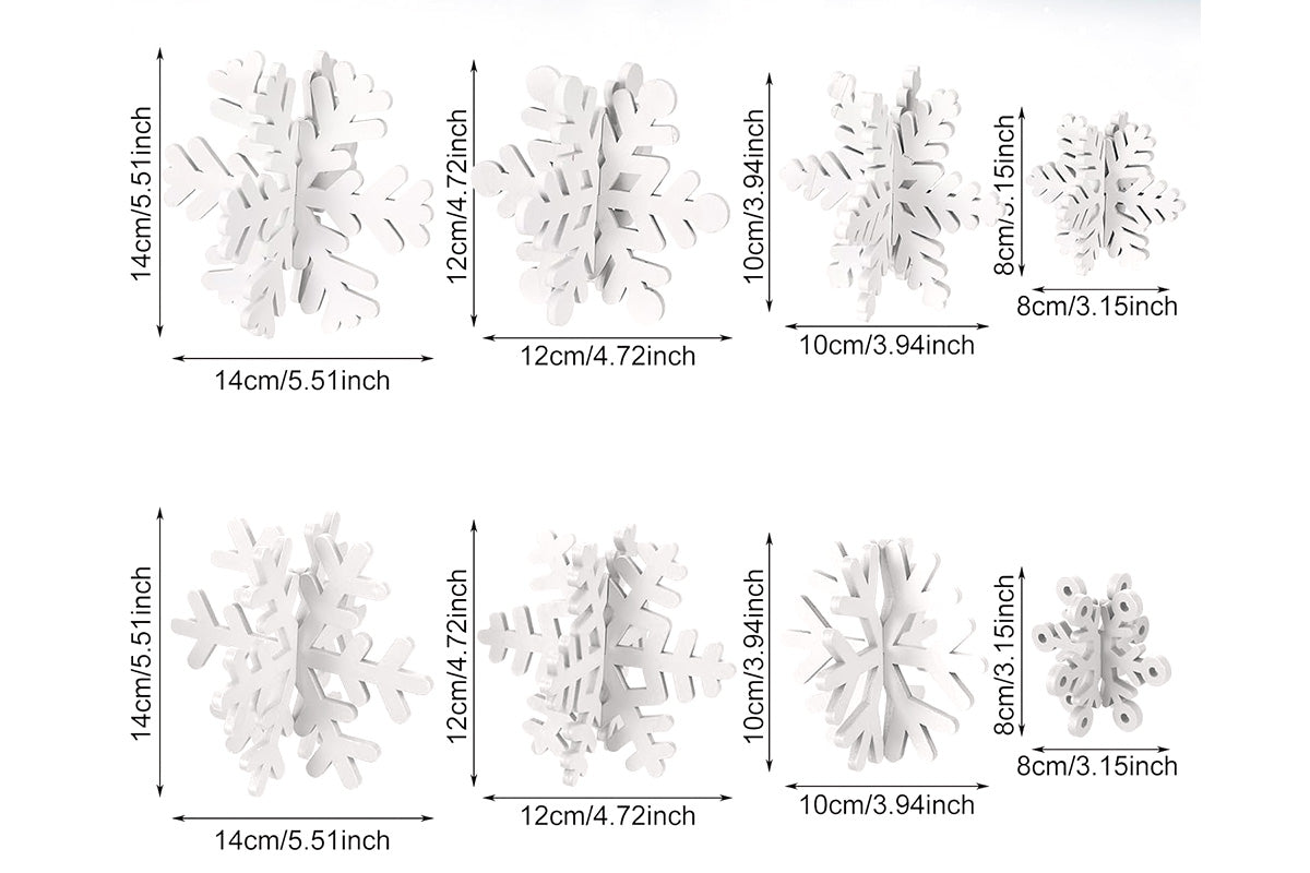 8Pcs 3D Wooden Snowflake Table Decor Christmas Wonderland Centerpiece-White