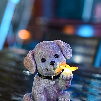 Solar Dog Outdoor Statues for Garden Outside Decor with Butterfly for Yard Art Lawn Ornaments