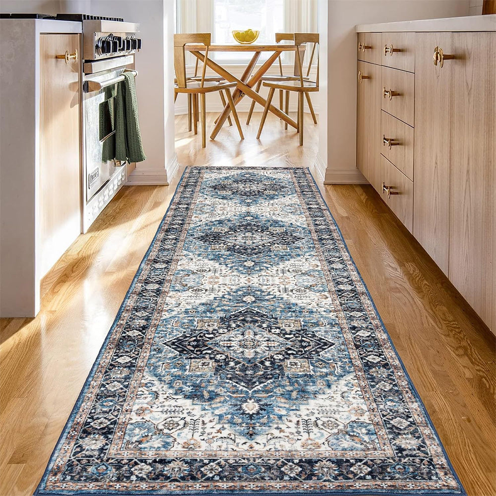 Long Washable Hallway Runner Rug Kitchen Entrance Floor Mat - Navy