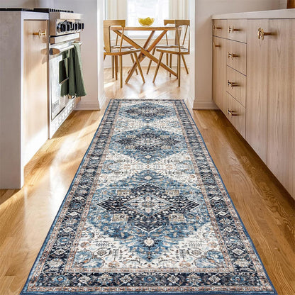 Long Washable Hallway Runner Rug Kitchen Entrance Floor Mat - Navy