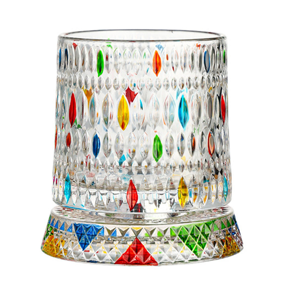 270ml Rotating Whiskey Glass Hand Painted Whiskey Tumbler - Round