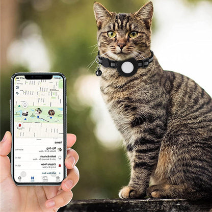 Reflective Cat Collar Compatible with Apple Airtag Adjustable Airtag Holder for Cat Dog Kitten Puppy Black