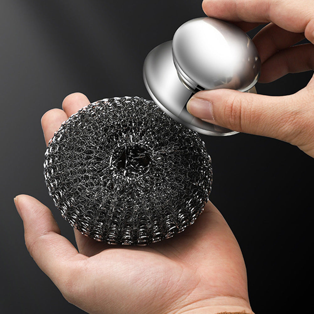 Scourer with Handle Stainless Steel Kitchen Scrubber Metal Scourers with 5 Replacement Heads
