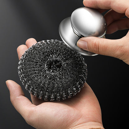 Scourer with Handle Stainless Steel Kitchen Scrubber Metal Scourers with 5 Replacement Heads