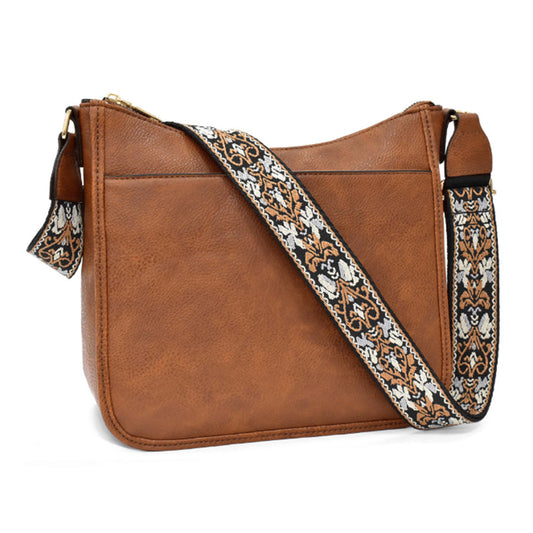 PU Leather Crossbody Bag for Women Sling Shoulder Bag with Wide Adjustable  Strap Brown
