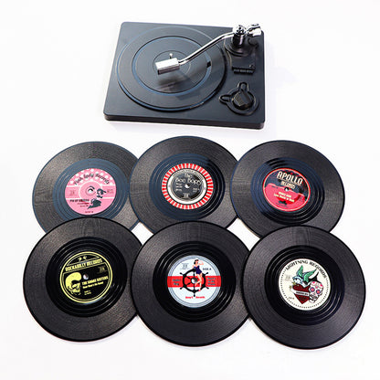 Retro Vinyl Record Coaster Set 6 Pcs with Record Player Stand Gift - Pink