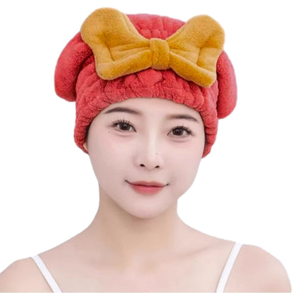 2Pcs Set Quick Absorbent Drying Hair Caps with Bow-Knot Hair Turban Wrap for Women Style 1