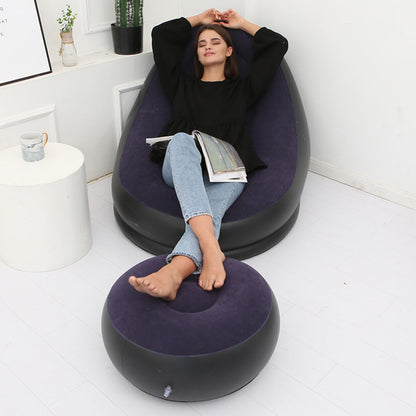 Inflatable Sofa Couch and Footrest Set Flocking Blow Up Couch Chair Set for Camping Balcony Bedroom Navy Blue