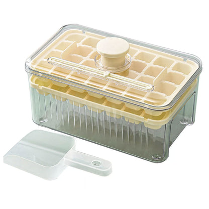 56-Grid Ice Cube Tray with Lid and Scoop 2-Tire Plastic Ice Cube Mold Yellow
