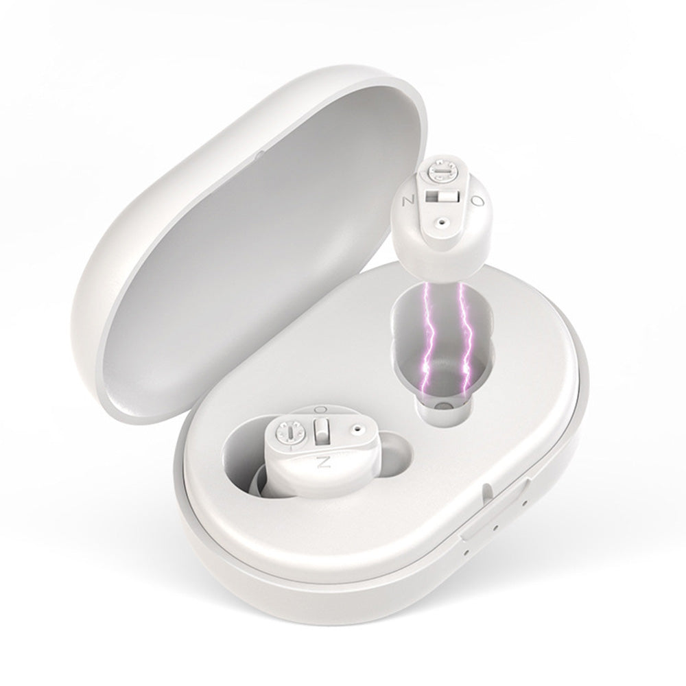 Wireless Hearing Amplifier Rechargeable Hearing Aids with Portable Charging Case Sound Enhancement for Hearing Loss White