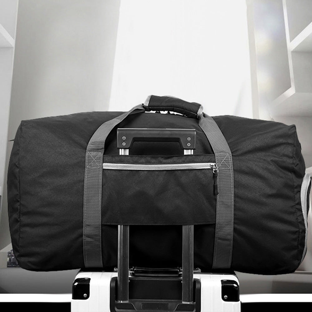 Large Foldable Travel Duffel Bag Carry-On Shoulder Bag with Shoe Compartment Black