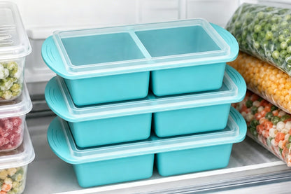 3 Pack Silicone Freezer Trays with Lids - Blue