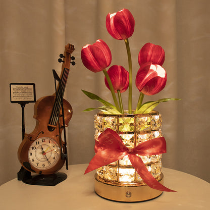 Tulip Flower Lamp Valentine¡¯s Day Gifts 3 Color Dimming Night Light -Red