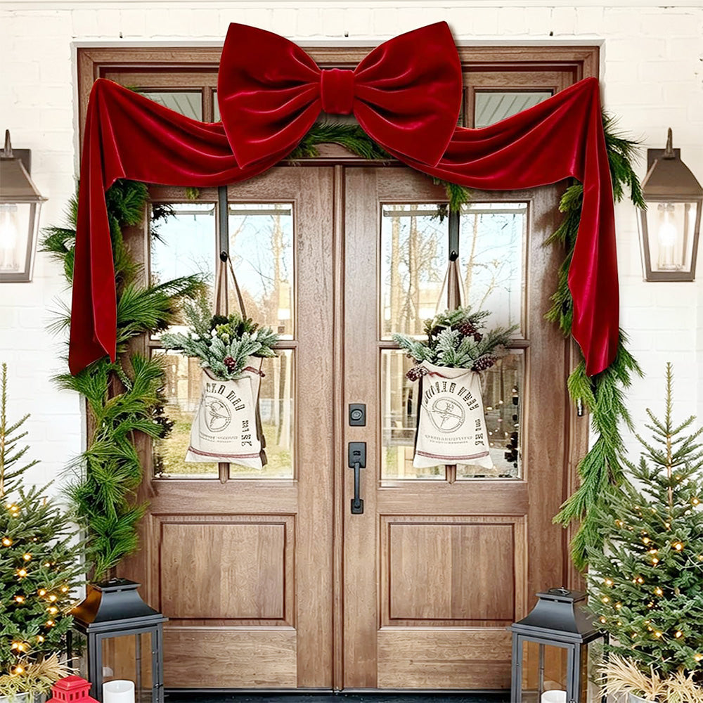 Oversized Velvet Christmas Tree Bow with Long Streamers - Wine Red